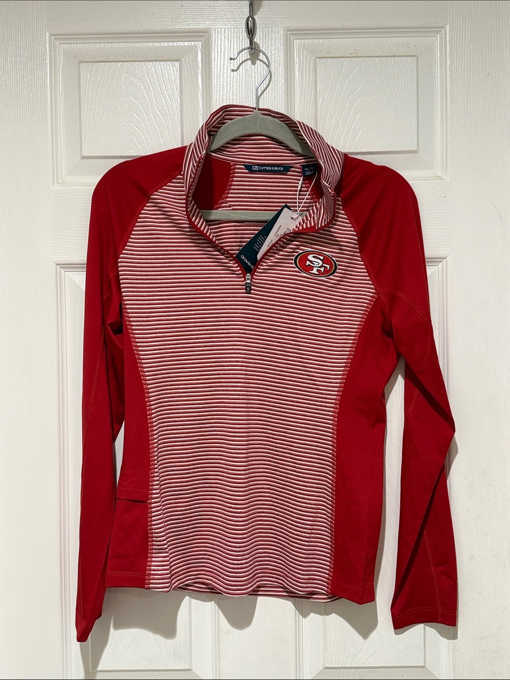 Cutter & Buck Red and White Striped Quarter-Zip with San Francisco 49ers Patch